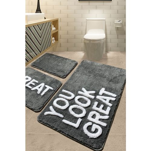 Great - Grey Multicolor Acrylic Bathmat Set (3 Pieces) slika 1