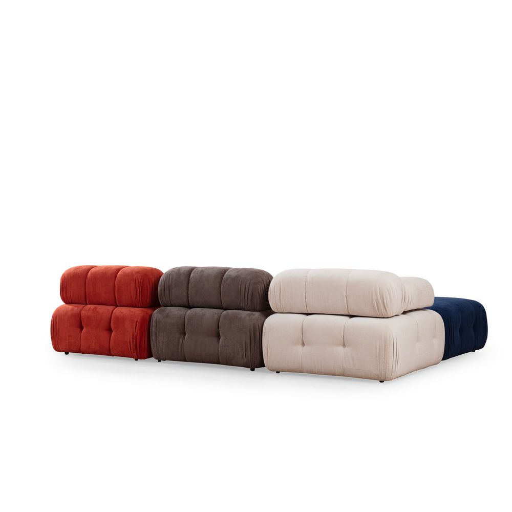 Doblo Troosjed s Poufom (L1-O1-1R-Pouffe) - Višebojni Crveni, Bijeli, Plavi, Sivi Kutni Sofe slika 3