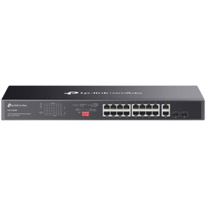 Omada 18-Port Gigabit Rackmount Switch with 16-Port PoE+ PORT: 16× Gigabit PoE+ Ports, 2× Gigabit Non-PoE Ports, 2× Combo Gigabit SFP Slots SPEC: 802.3at/af, 250 W PoE Power, 1U 19-inch Rack-mountable Steel Case FEATURE: Plug and Play