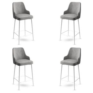 Enox - Sivi i Bijeli Bar Stolac Set (4 Komada)