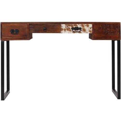 Radni stol od masivnog drva šišama i prave kože 117x50x76 cm slika 30