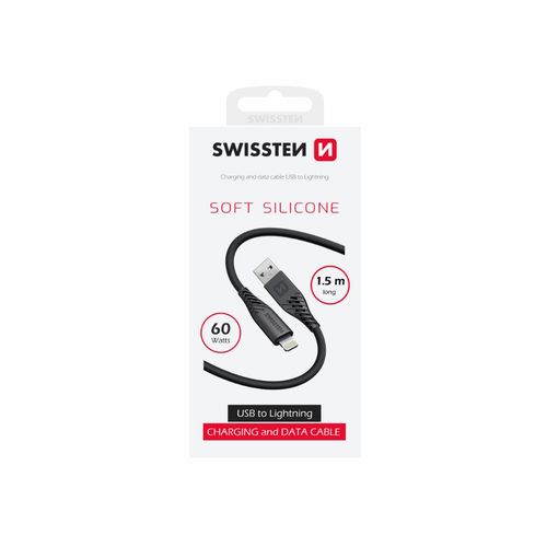 SWISSTEN kabel USB/Lightning, SOFT SILICONE, 3A, 60W, 1.5m, crni slika 1