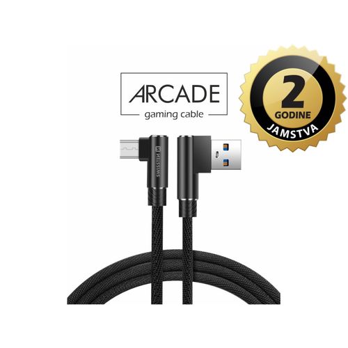 SWISSTEN kabel Arcade USB/microUSB, 3A, 1.2m, L-konektor, crni slika 1