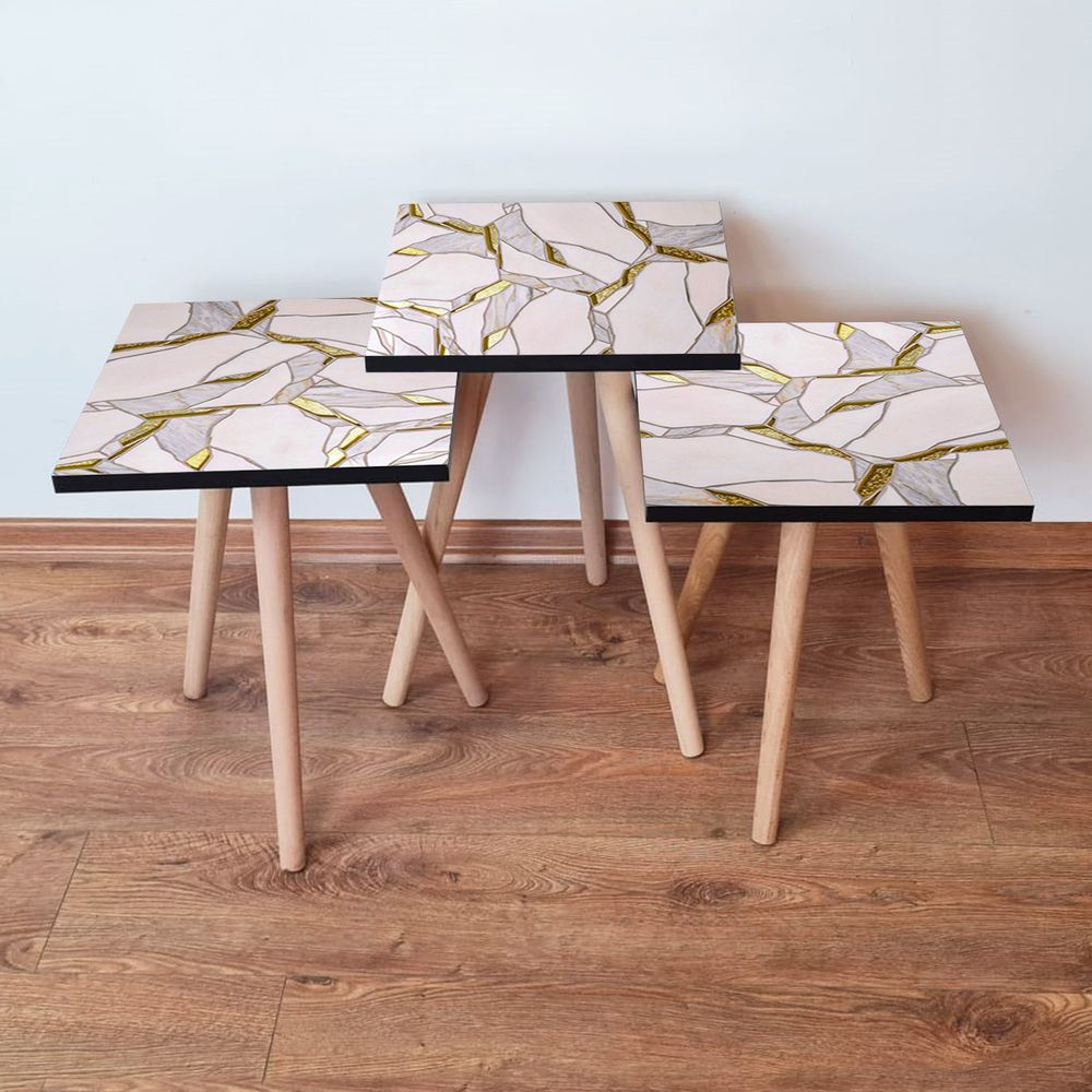 Set Nesting Stolova 3Shp107 - u Svijetlo Rozoj, Zlatnoj i Sivoj Boji (3 Komada) slika 1