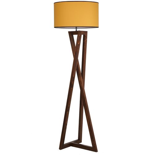 Opviq Podna lampa MAČKA smeđe- senf, drvo- platno, promjer 45 cm, visina 166 cm, E27 60 w, Maçka Ceviz Ahşap Lambader Silindir Hardal Abajurlu slika 1
