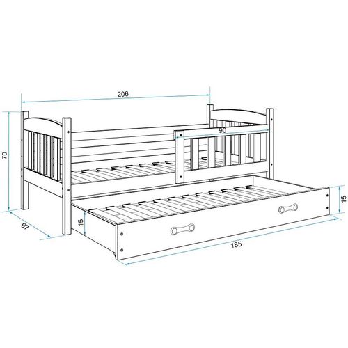 Drveni dječji krevet Kubus s dodatnim krevetom - 200*90 - bijeli slika 3