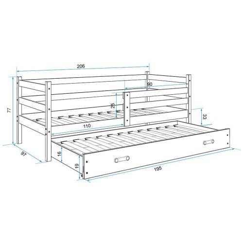 Drveni dečiji krevet Erik sa dodatnim krevetom - 200x90 - grafit slika 3