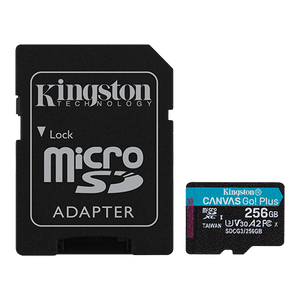 Kingston SDCG3/256GB MicroSD 256GB, Canvas Go! Plus, Class10 UHS-I U3 V30 A2, Read up to 170MB/s, Write up to 90MB/s, for 4K and FullHD video recording, w/SD adapter