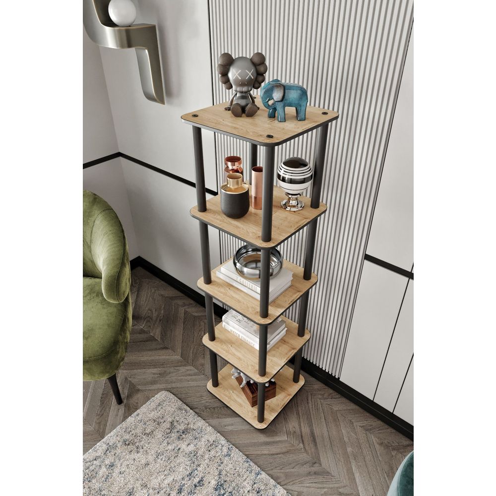  Bookshelf Bookcase 5 Tiers Square, colour Oak slika 3