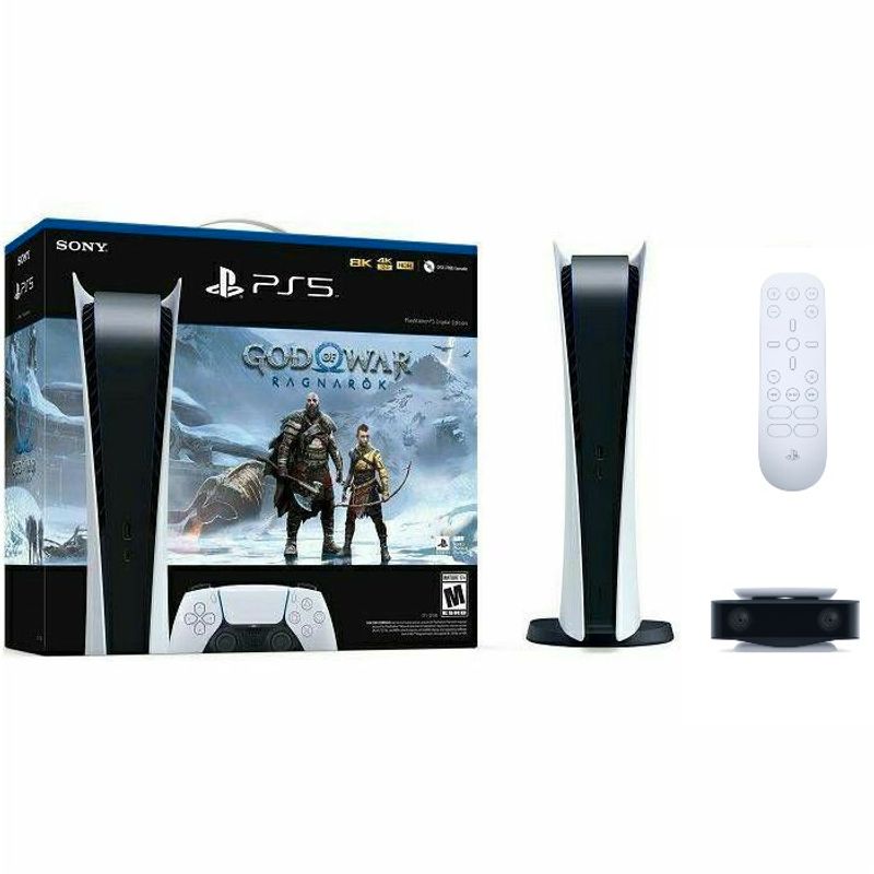 Playstation PlayStation 5 Digital Edition C chassis + God of War: Ragnarok VCH PS5 + PS5 Media Remote + PS5 HD Camera (DIGITAL VERSION) image