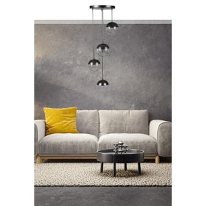 Küre 4 Lü Tepsili Siyah Füme Camlı Sarkıt Dark Grey Chandelier