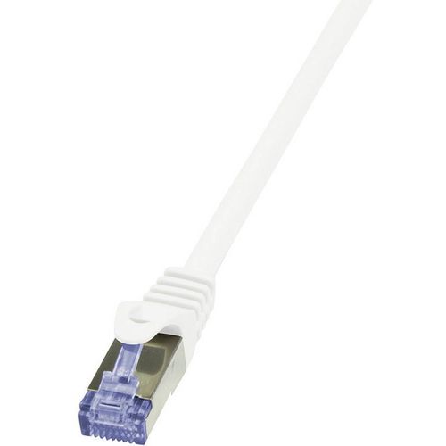 LogiLink CQ3011S RJ45 mrežni kabel, Patch kabel cat 6a S/FTP 0.25 m bijela vatrostalan, sa zaštitom za nosić 1 St. slika 1