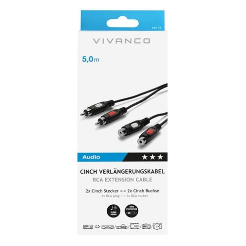 Kabel VIVANCO 46019, RCA M x2 na RCA Ž x2, produžni, 5m slika 1