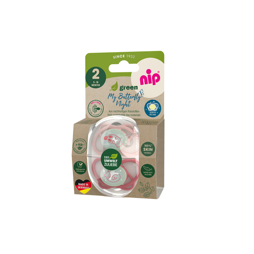 nip® Duda varalica My Butterfly Night Green 5-18mj (veličina 2) - Silikon, 2kom Pink slika 2