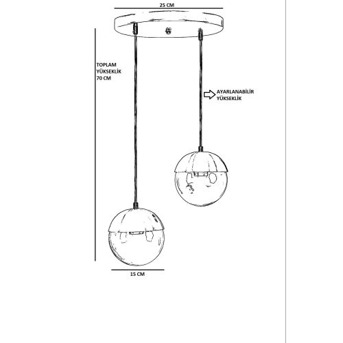 Küre 2 Li Tepsili Siyah Füme Camlı Sarkıt Dark Grey Chandelier slika 3