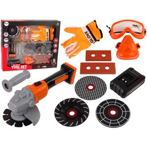 Dječji DIY set za majstore 13 kom. s brusilicom i dodacima narančasti