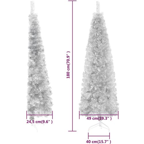 Tanka umjetna polovica božićnog drvca sa stalkom srebrna 180 cm slika 9