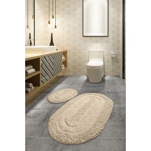 Macaroni - Beige Multicolor Bathmat Set (2 Pieces)