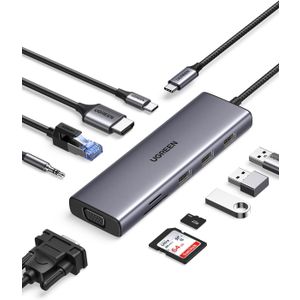 UGREEN USB C Hub, 10-u-1 USB-C s dvostrukim izlazom za 4K HDMI i VGA, 100W PD