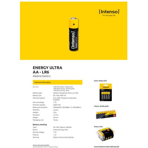 (Intenso) Baterija alkalna, AA LR6/4, 1,5 V, blister 4 kom - AA LR6/4 slika 5