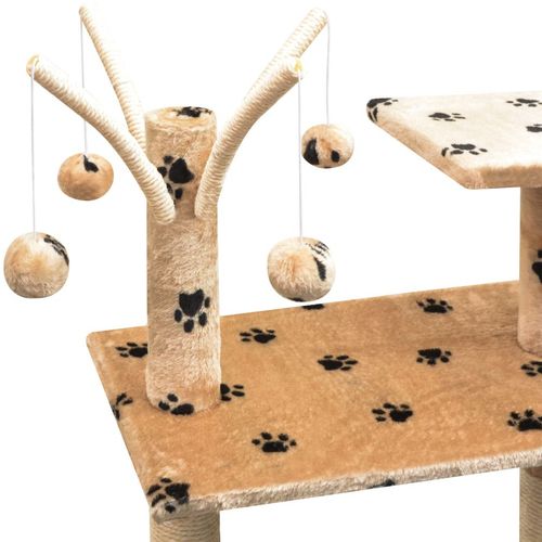 Penjalica Grebalica za Mačke sa Stupovima od Sisala 125 cm Bež s Otiskom Šapa slika 10