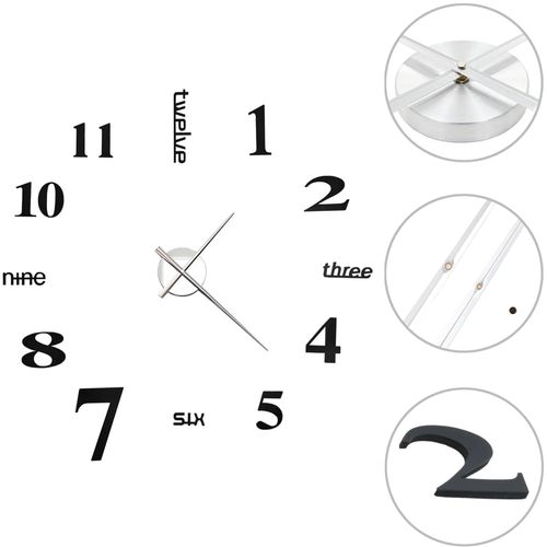 3D zidni sat moderni dizajn 100 cm XXL crni slika 7