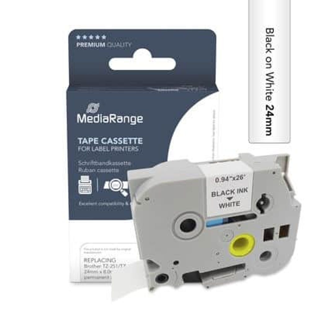 MediaRange Label Tape Cartridge, Replacing Brother TZ-241/TZe-241, 18mm, 8m, Laminated and Permanent Adhesive, Black on White slika 1
