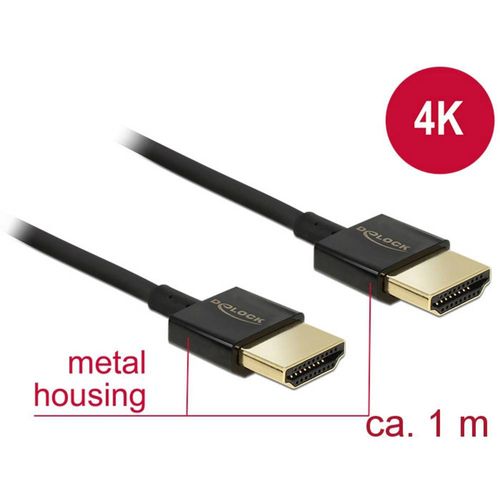 Delock HDMI priključni kabel HDMI A utikač, HDMI A utikač 1.00 m crna 84771 pozlaćeni kontakti HDMI kabel slika 1