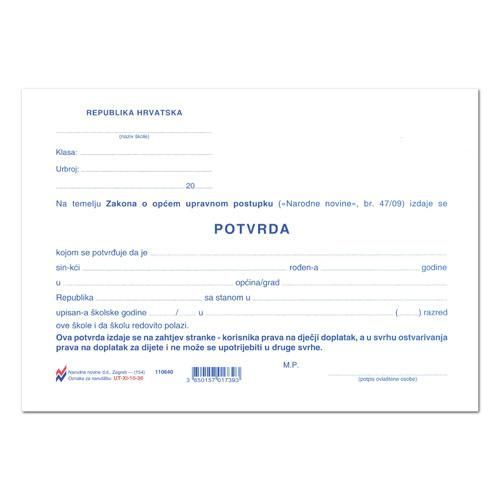 XI-10-36 POTVRDA O UPISU I REDOVITOM POLAŽENJU ŠKOLE (OSNOVNA ŠKOLA); List, 21 x 14,8 cm slika 2