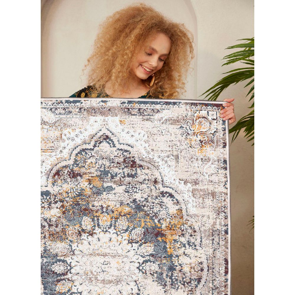 WOOSONIL083 Tepih u bojama kreme, sive i bordo crvene (80 x 150 cm) slika 4