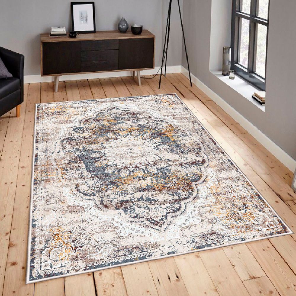 WOOSONIL083 Tepih u bojama kreme, sive i bordo crvene (80 x 150 cm) slika 2