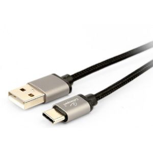 Gembird CCB-mUSB2B-AMCM-6 Cotton braided Type-C USB cable with metal connectors, 1.8 m, black color, blister