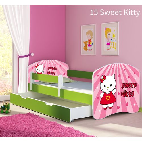 Dječji krevet ACMA s motivom, bočna zelena + ladica 180x80 cm 15-sweet-kitty slika 1