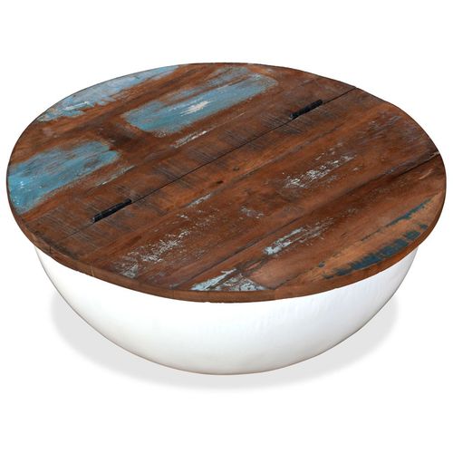 Stolić za kavu od masivnog obnovljenog drva bijeli oblik zdjele slika 13