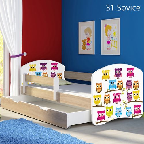 Dječji krevet ACMA s motivom, bočna sonoma + ladica 180x80 cm 31-owls slika 1