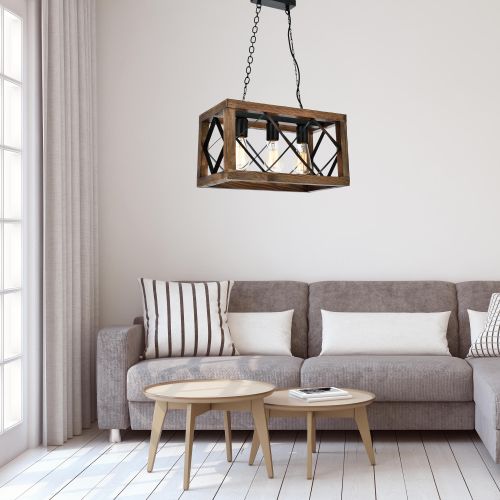 Opviq Zikzak 3Lü Rustik Avize Ceviz Walnut Black Chandelier slika 1