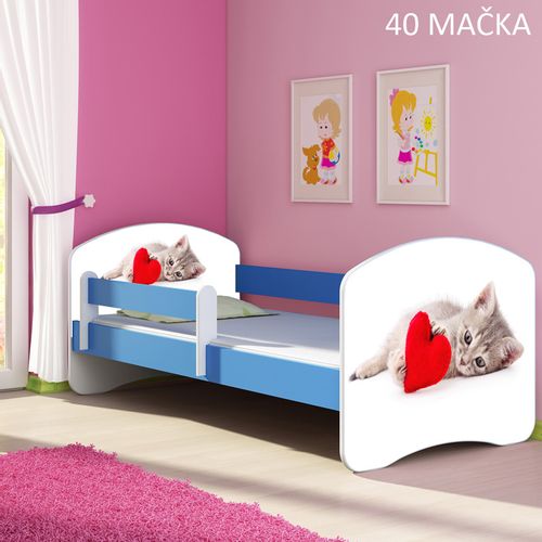 Dječji krevet ACMA s motivom, bočna plava 140x70 cm 40-macka slika 1