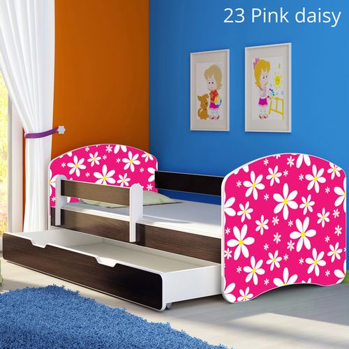 Dječji krevet ACMA s motivom, bočna wenge + ladica 160x80 cm 23-pink-daisy slika 1