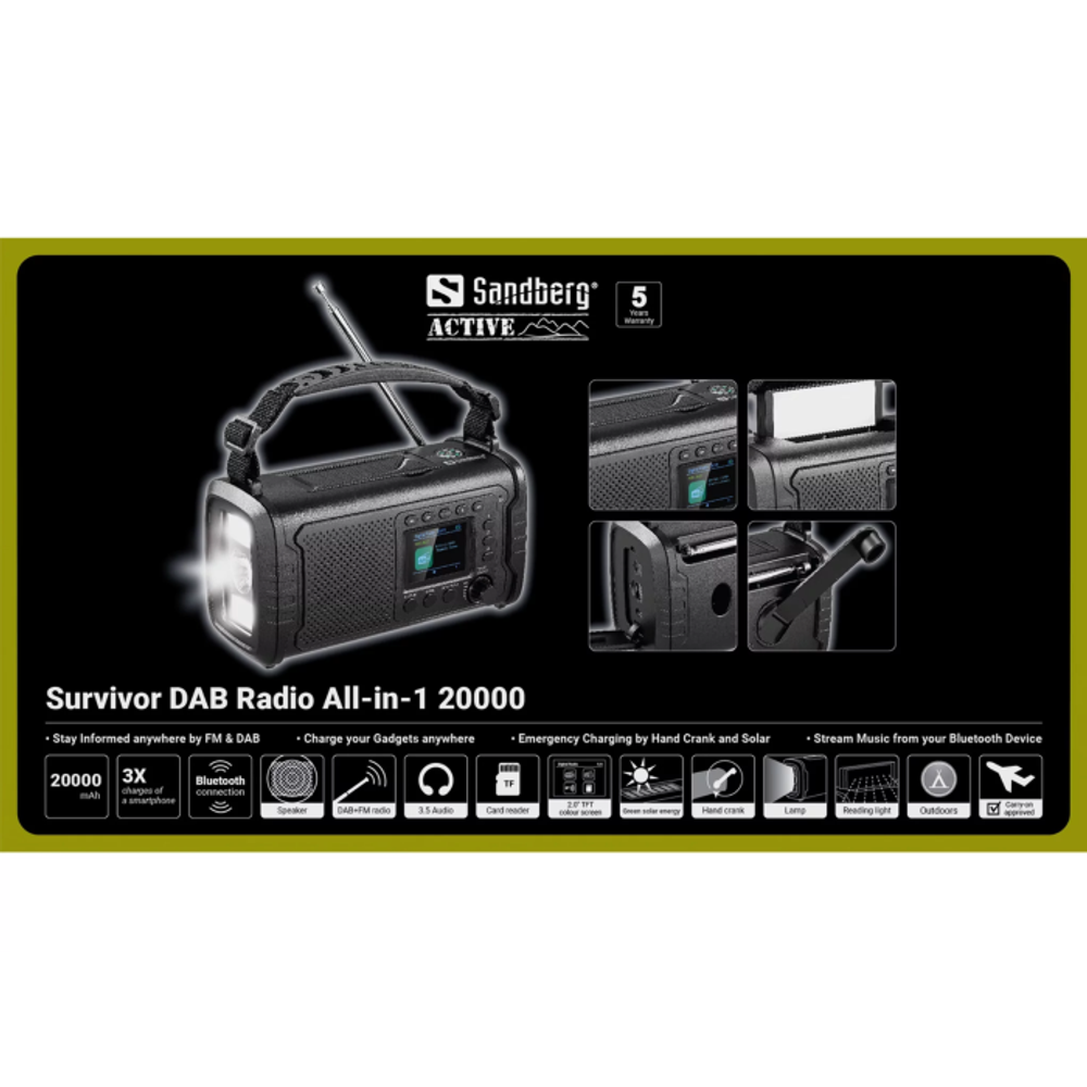 Sandberg Survivor DAB Radio All-in-1 20000 radijski sprejemnik za preživetje slika 11
