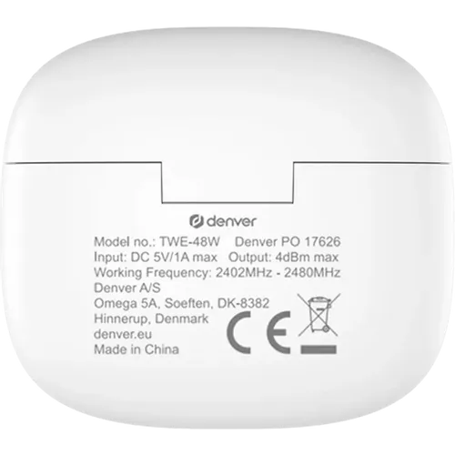 DENVER TWE-48W Bluetooth slusalice Bele slika 5