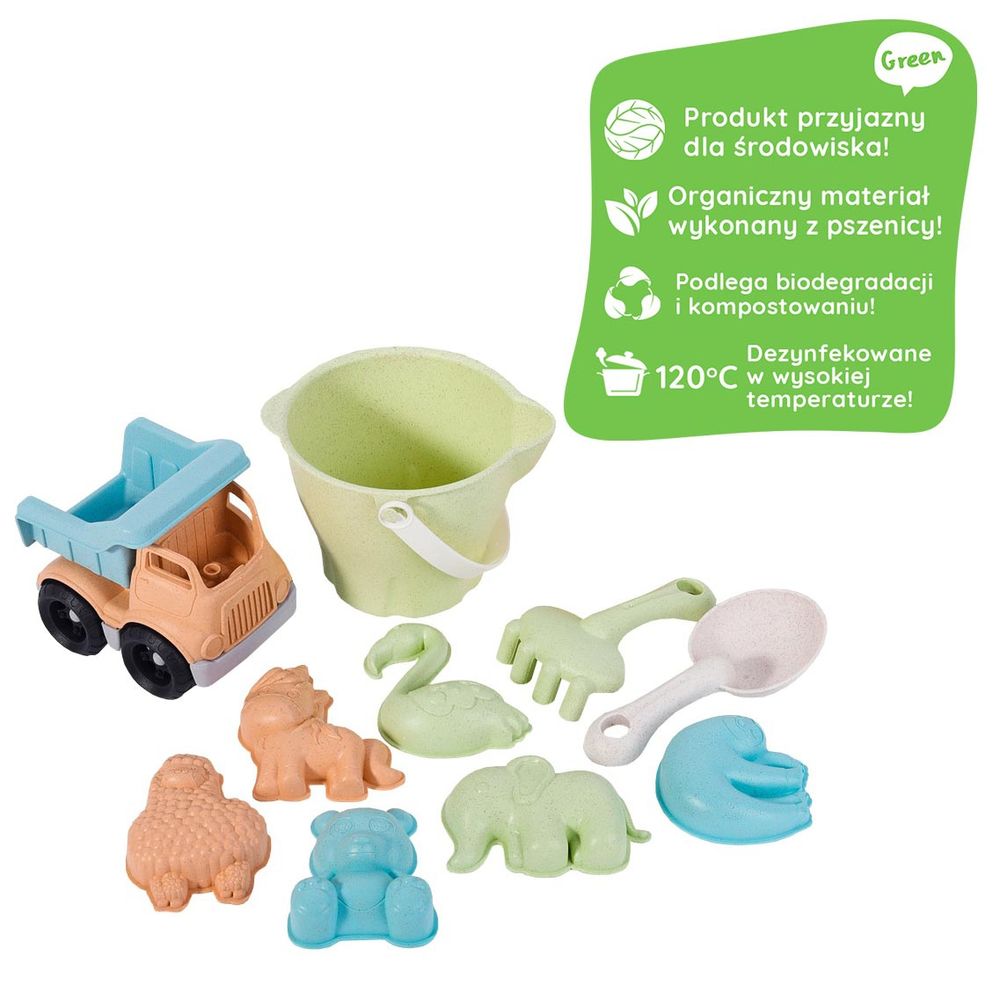 Woopie green set kanti za pijesak s automobilom 11 kom. biorazgradiv organski materijal slika 6