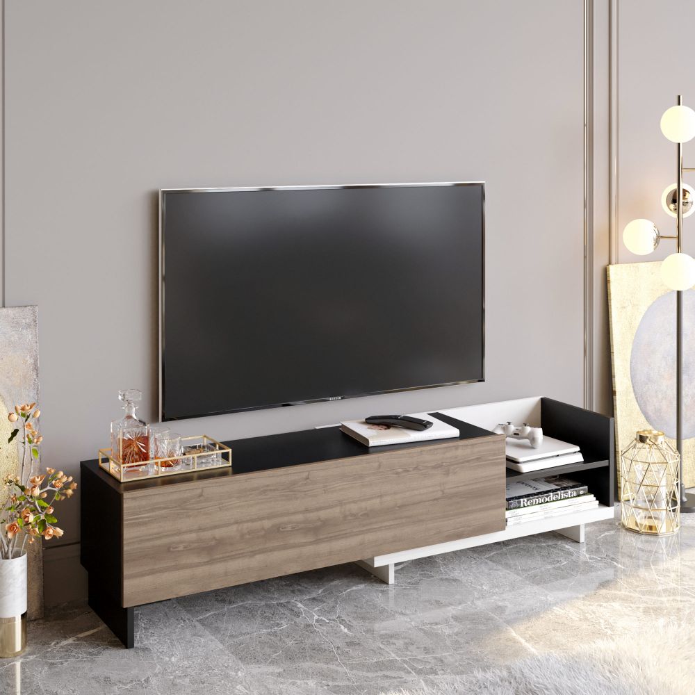 TV stalak Parion - Bijela, Crna, Orah slika 2