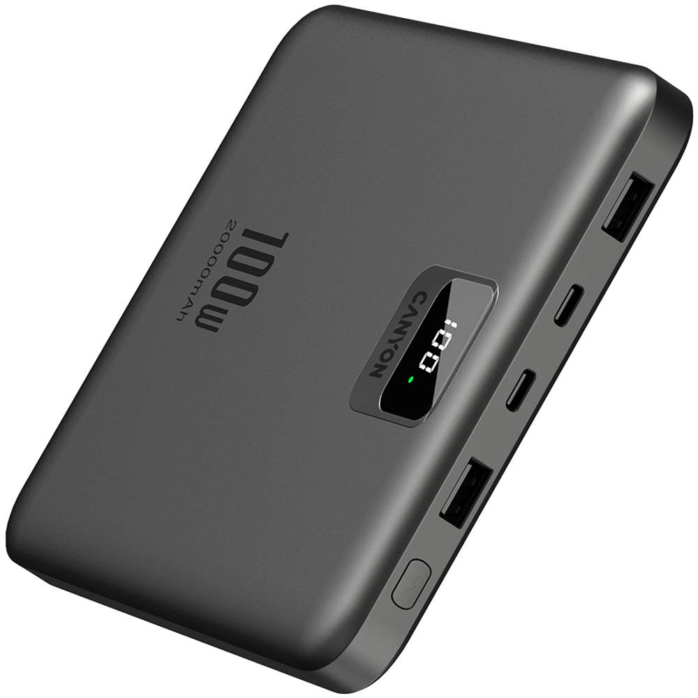 CANYON power bank PB-2008 LED FLAT 20000 mAh PD100W QC3.0 Dark Grey slika 3