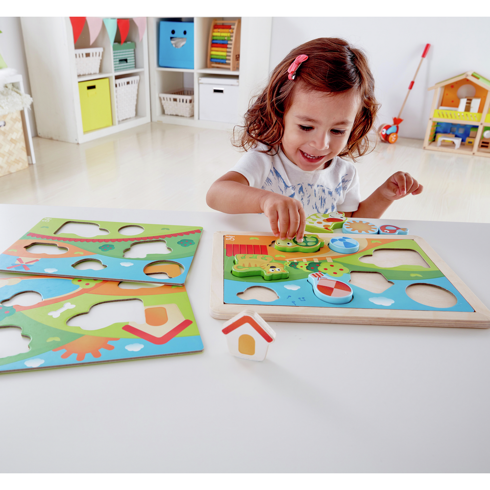 Hape Drvena dvostrana slagalica Sunny Valley Puzzle slika 5