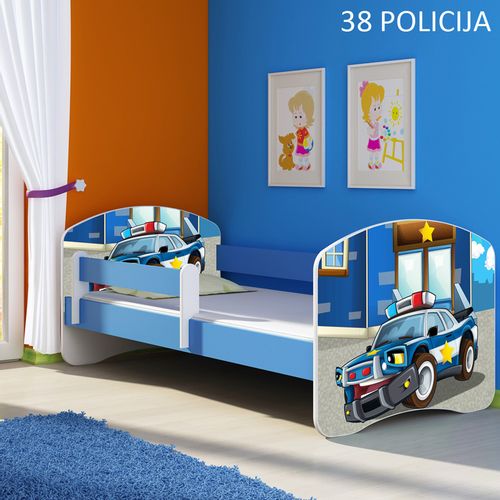 Dječji krevet ACMA s motivom, bočna plava 160x80 cm 38-policija slika 1