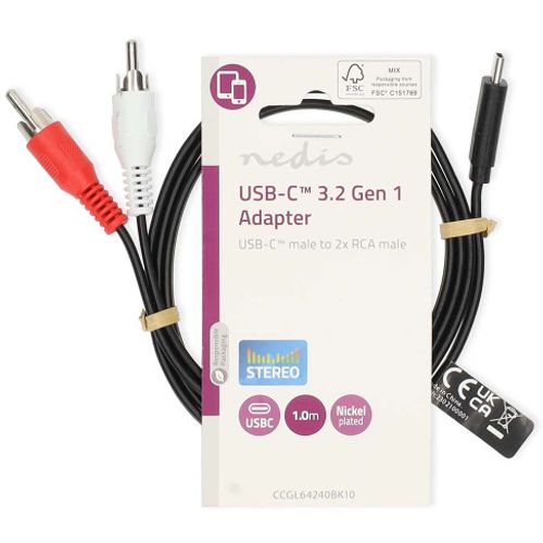 CCGL64240BK10 Nedis kabl USB-C na 2x RCA muski, 1m slika 2