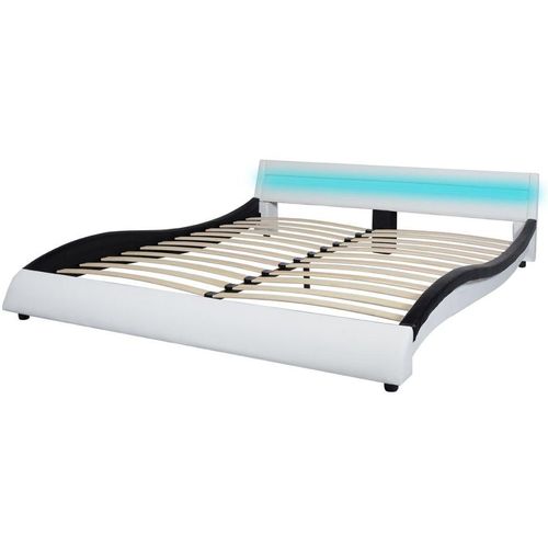 Okvir za krevet od umjetne kože s LED svjetlom crno bijeli 160 x 200 cm slika 2