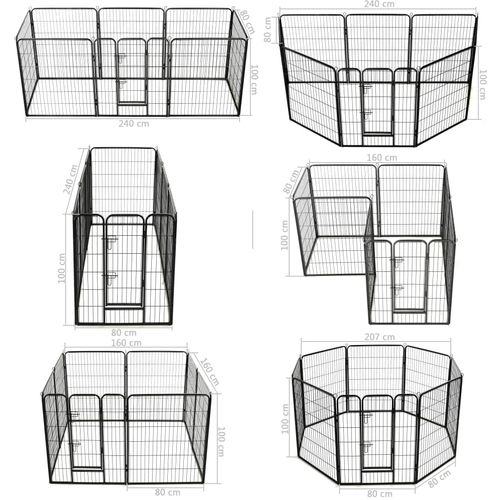 Ograda za pse s 8 ploča od čelika 80 x 100 cm crna slika 23