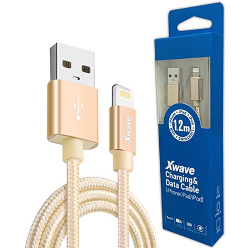 Xwave Kabl USB IPHONE 1.2M 3A,lightning aluminium,upleteni zlatni slika 1