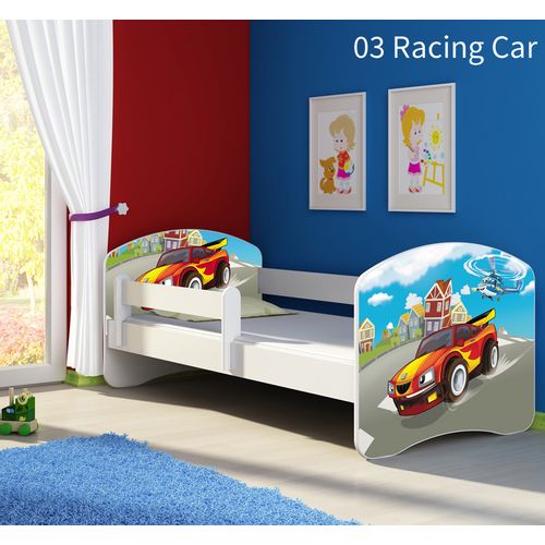 Dječji krevet ACMA s motivom, bočna bijela 140x70 cm 03-racing-car slika 1